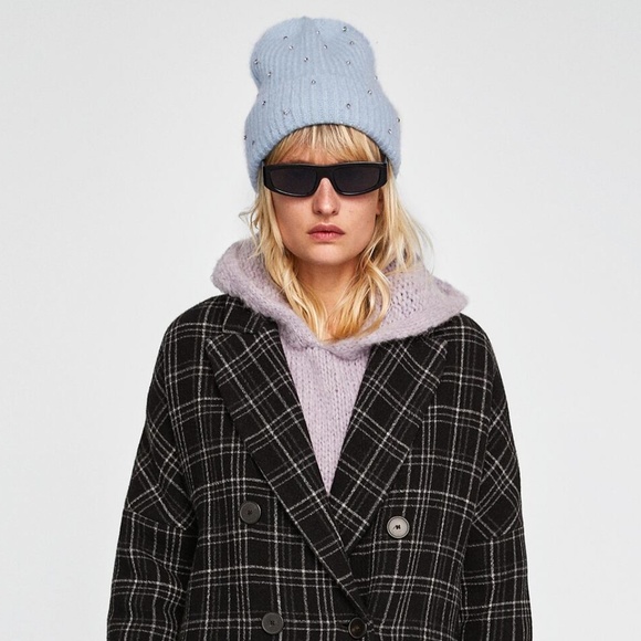 Zara Accessories - NWT Zara Blue Ribbed Bejewelled Knit Beanie Hat